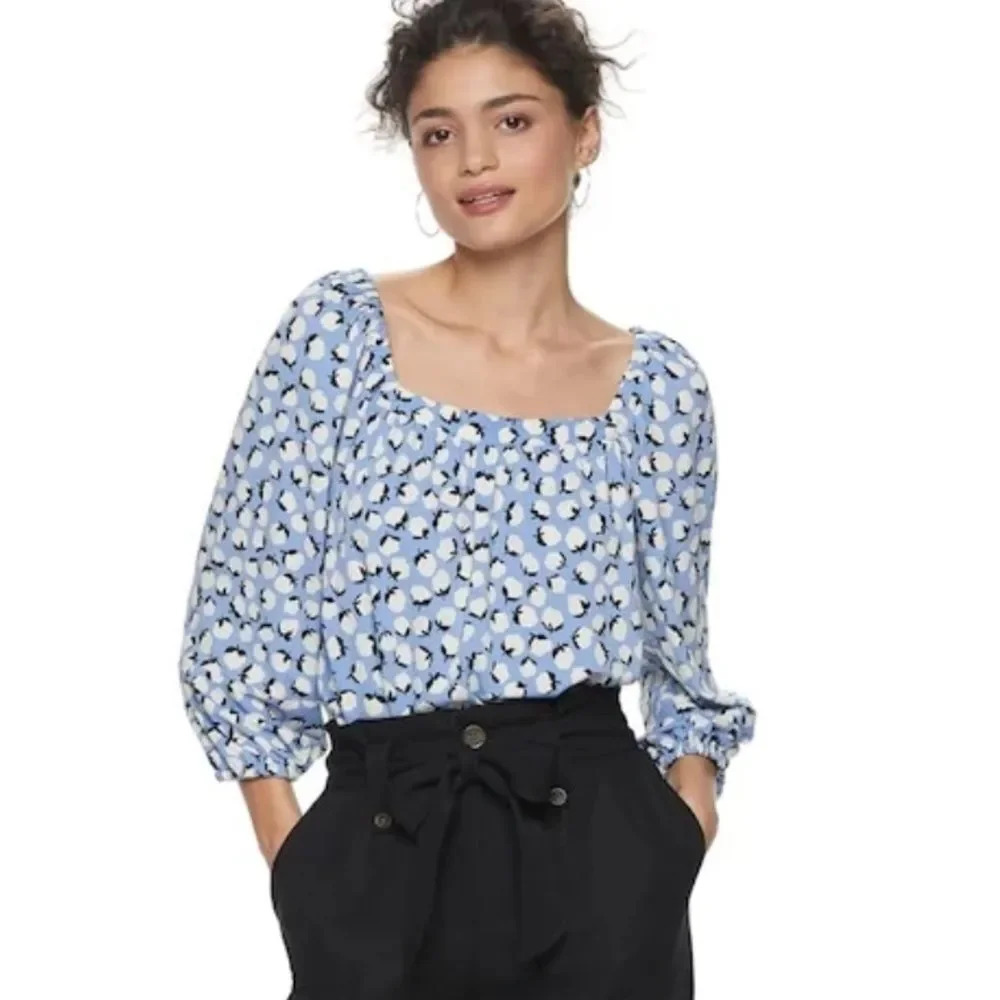 POPSUGAR NWOT‎ Knit Squareneck Peasant Top